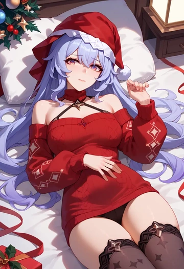 star rail,black swan,Christmas,sweater dress,stockings  - AI generated anime art